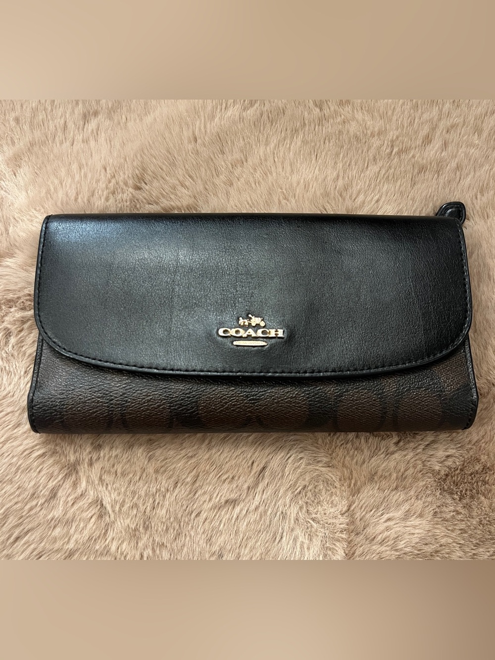 Coach Black and Brown Signature Monogram Wallet